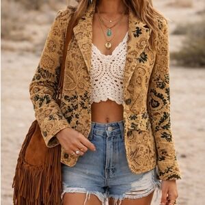 Madison Studio VTG Womens Floral Corduroy Blazer Sz 4 Cyber Grunge Y2K Futurism